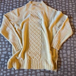 Yarnworks Cable Knit Sweater Womens XL Yellow Mock Neck Fisherman Style